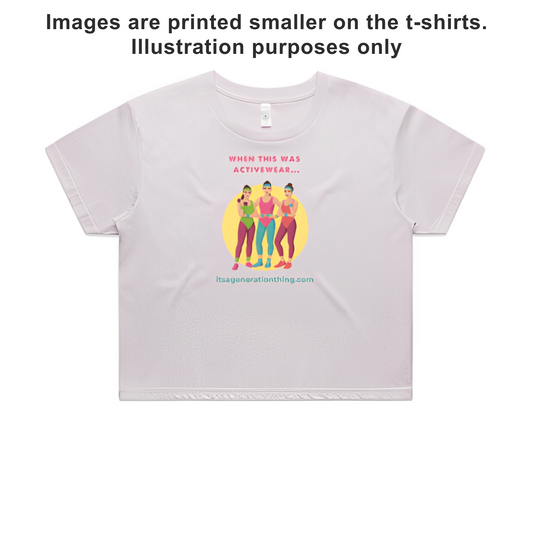 White t-shirt with a colorful graphic and text on a white background