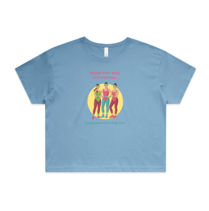 Blue t-shirt with a graphic design on the chest on a white background